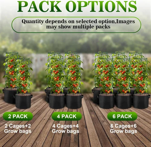 Miniatura 3 de NNG Paquete de 2 jaulas de tomate de 48 pulgadas con bolsas de cultivo de 10 galones, jaulas de soporte para plantas de jardín, estacas de torre
