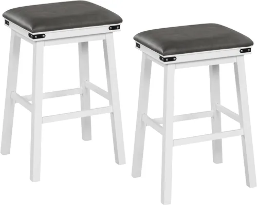 Miniatura 12 de Giantex Juego de 2 taburetes de bar de 24 pulgadas de altura de mostrador, taburetes de bar de madera sintética de granja con asiento acolchado