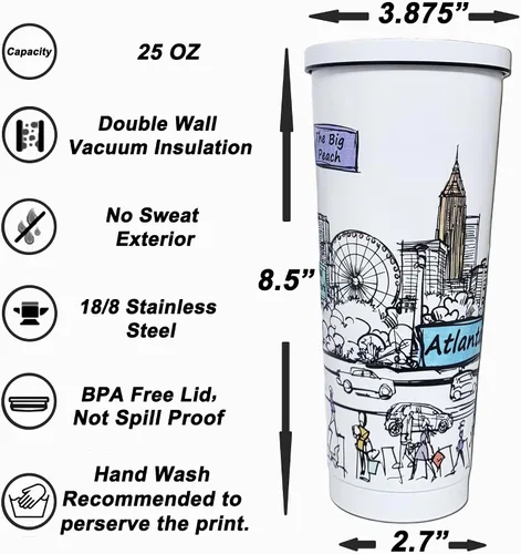 Miniatura 7 de Cities Around the World - Serie de vasos de 25 onzas – Diseñado en los Estados Unidos, vaso aislado al vacío con tapas y pajilla, taza de acero