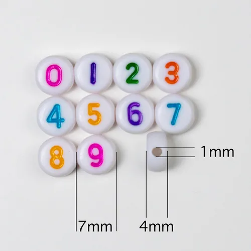 Miniatura 2 de Melius - 500 cuentas acrílicas de números para hacer joyas, collares DIY, llaveros, pulseras (4x7 redondas, coloridas)