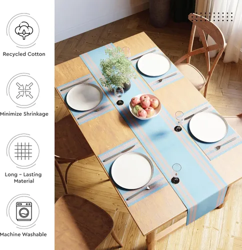 Miniatura 3 de Encasa XO Camino de mesa de comedor de 13 x 72 pulgadas Algodón acanalado fino teñido con hilo Azul escalera Lavable a máquina Escalera Azul