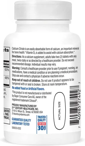 Miniatura 8 de 21st Century Citrate Plus D cápsulas máximas, 120 unidades, 27492, Cápsulas, 1