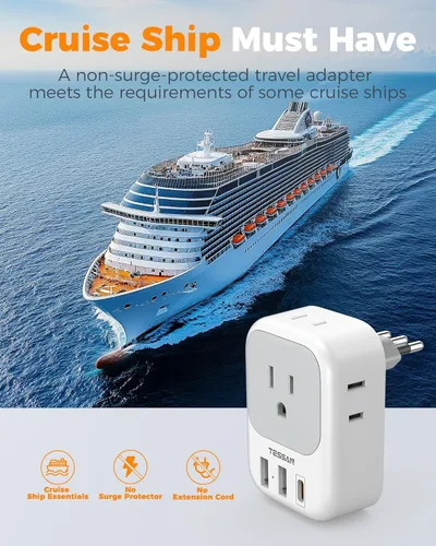 Miniatura 7 de Adaptador de enchufe de viaje para Italia, paquete de 2, adaptador de corriente TESSAN Italia con 4 tomacorrientes, 3 cargadores USB
