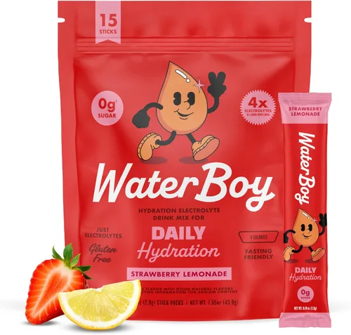 Miniatura 8 de Waterboy - Hidratación diaria, frambuesa azul, mezcla de bebida en polvo de electrolitos sin azúcar - Paquetes de hidratación de 15 ct