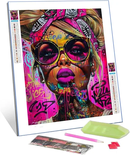 Miniatura 15 de Pintura de diamantes de calavera de azúcar 5D, kit de numeración de maquillaje de esqueleto de moda, arte de pared de rosa roja, arte de pared