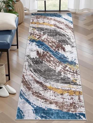 Miniatura 87 de Ciicool Alfombra de pasillo lavable de 2 x 6, alfombra moderna abstracta para pasillo, antideslizante, delgada, ligera, con estampado gris marino