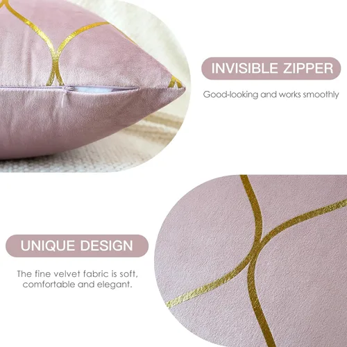 Miniatura 5 de OTOSTAR Juego de 4 fundas de almohada decorativas doradas de 18 x 18 pulgadas, fundas de almohada cuadradas de terciopelo suave, fundas de cojín Rosa