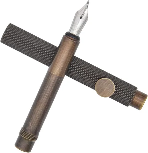 Miniatura 2 de Bolígrafo de caligrafía de rayas de latón (3.346 in) de bolsillo corto de párrafo mini bolígrafo de viaje con 20 cartuchos de tinta negra Pluma
