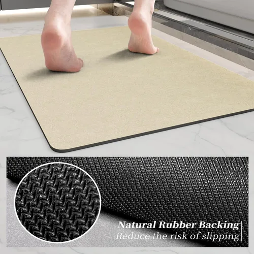 Miniatura 4 de Alfombras de baño de 32 x 17 pulgadas, tapetes de baño de tierra de diatomeas de secado rápido, absorbentes, tapetes de baño de goma antideslizante