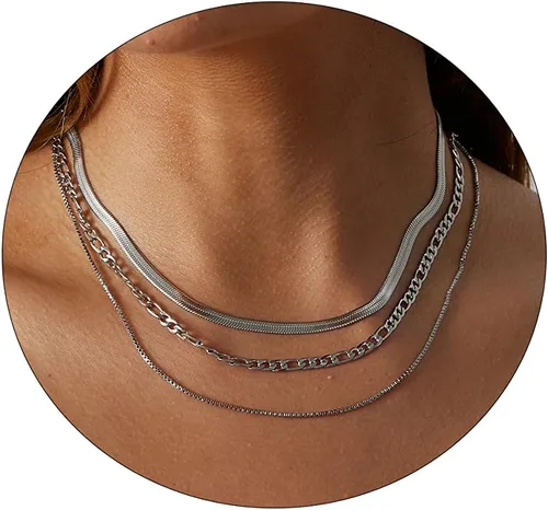 Miniatura 14 de Collares en capas para mujer, chapados en plata, delicada cuerda torcida de serpiente, delicado collar en capas, gargantilla de diferentes