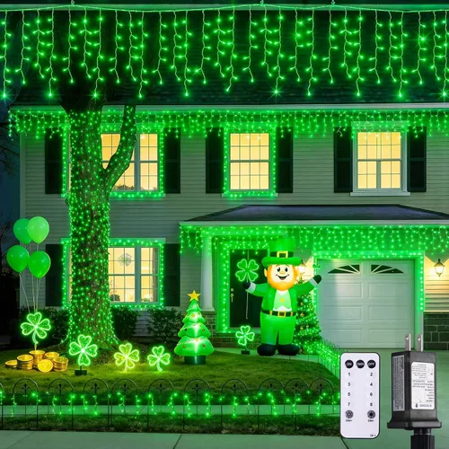 Miniatura 11 de JMEXSUSS 400 luces LED de Navidad de carámbano de 38.8 pies con control remoto, tira de luces multicolor para exteriores enchufables, 8 modos