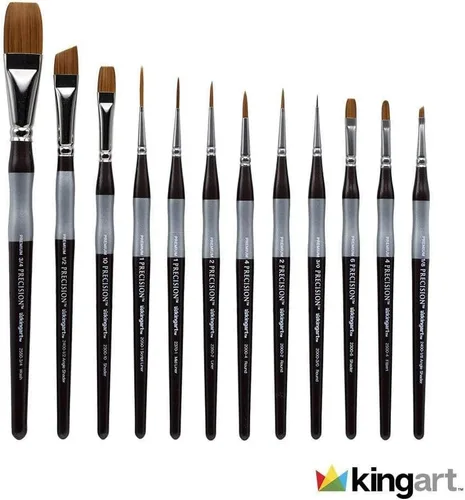 Miniatura 6 de KINGART 1070B Premium 12 Pc. Pinceles de pintura acrílica de precisión para artistas, mango corto y cómodo, pelo sintético Taklon para pinturas