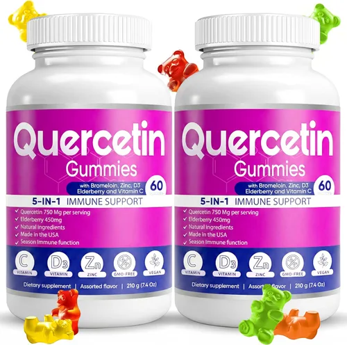 Miniatura 7 de BioVitalica - Gomitas de quercetina con bromelina, vitamina C y zinc y saúco + vitamina D3-5 en 1 apoyo inmunológico - Quercetina de zinc 750 mg