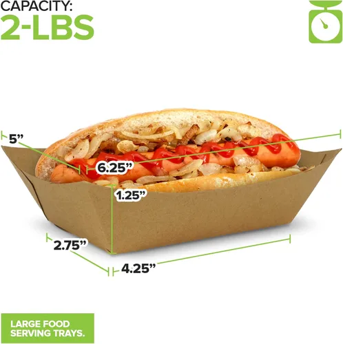 Miniatura 3 de Paquete de 100 bandejas de comida de papel kraft marrón de 2 libras, bote de comida de papel resistente, bandejas desechables para aperitivos
