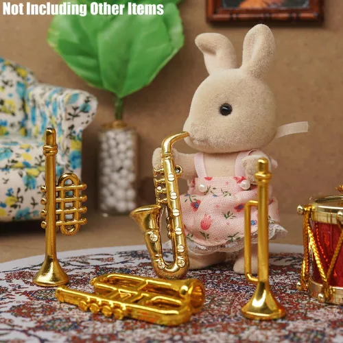 Miniatura 5 de Odoria Instrumentos musicales en miniatura 1/12, 5 piezas, mini instrumento de latón de plástico, saxofón, trompeta, trombón, miniaturas, accesorios