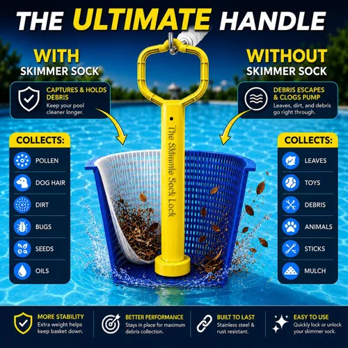 Miniatura 6 de Skimmie Sock Lock - Máxima comodidad de limpieza de piscinas: mango extraíble para calcetines Skimmer mantiene los desechos dentro, incluso cuando