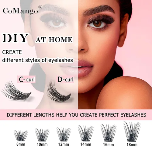 Miniatura 6 de Extensiones de pestañas en racimo de pestañas DIY Curl C/D Comango Mega Volumen, Pestañas Individuales Extensiones de Pestañas Extensiones