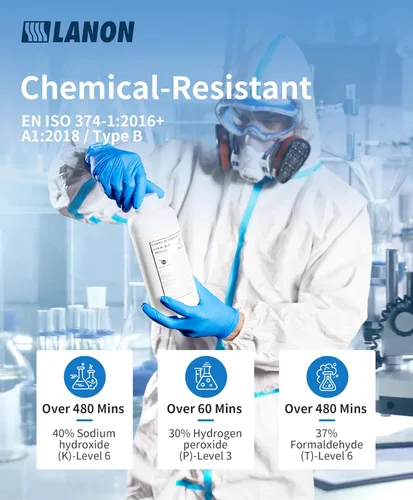 Miniatura 4 de LANON - Guantes desechables de nitrilo sin silicona, seguros para alimentos, resistentes a productos químicos, sin polvo, puntas de los dedos Azul