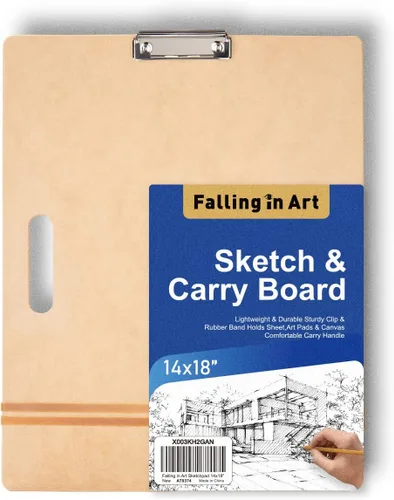 Falling in Art 14x18 Tablero de bocetos, tabla de dibujo portátil para artistas con clip resistente y bandas de goma, tabla de dibujo portátil para