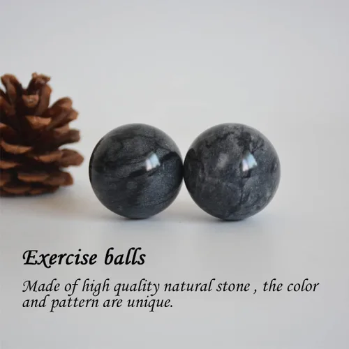 Miniatura 4 de Baoding Balls - Bolas chinas, mármol gris y negro, masaje de salud, alivio del estrés, relaja los dedos, entrenador de terapia de pelota de tai chi
