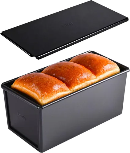 Miniatura 8 de Molde antiadherente para pan Pullman con tapa, 450g Rectángulo ondulado para hornear en el horno, capacidad para masa 21,1 x 12,2 x 10,9 cm