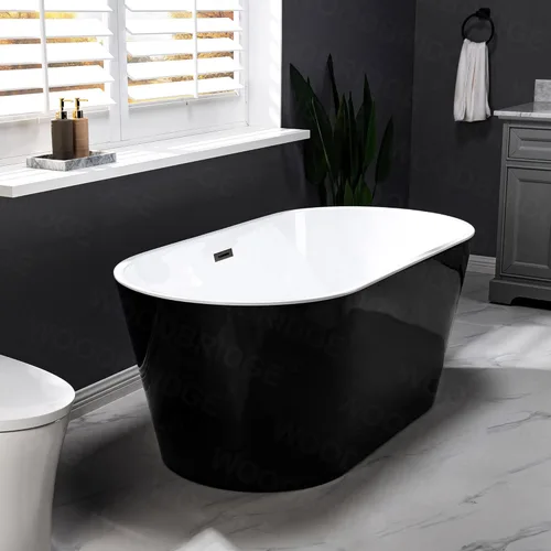 Miniatura 3 de WOODBRIDGE Bañera de acrílico independiente de 59 pulgadas, bañera negra de remojo contemporáneo con desbordamiento y drenaje negro mate, B1814-MB
