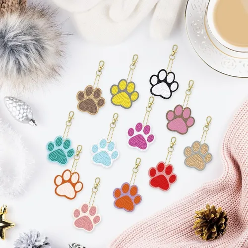 Miniatura 3 de Kit de 12 llaveros de diamante en forma de pata de perro - llaveros de diamante de pata de mascota DIY para principiantes y niños, suministros