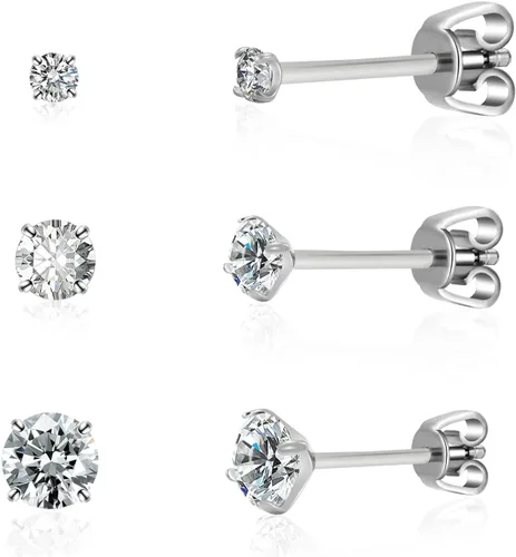 1 par3 pares de aretes de titanio puro para orejas sensibles de 0.079in, 0.118in, 0.157in, 0.236in, bolaCZ0.197in, triángulo0.157in, aretes