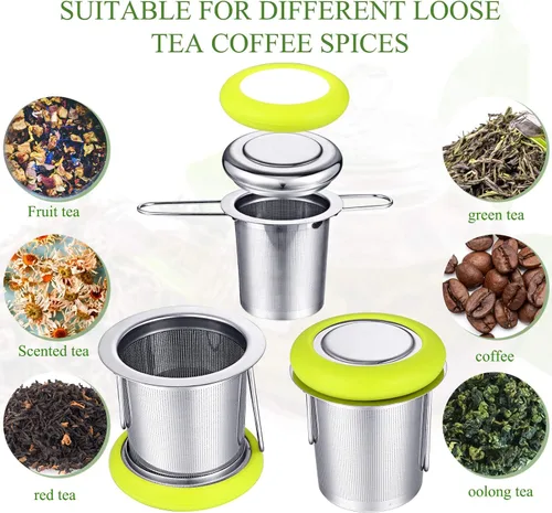 Miniatura 4 de 2 Infusores de té de acero inoxidable con mango plegable, filtro extra, filtro de malla fina, cesta de preparación con tapa para té de hojas sueltas