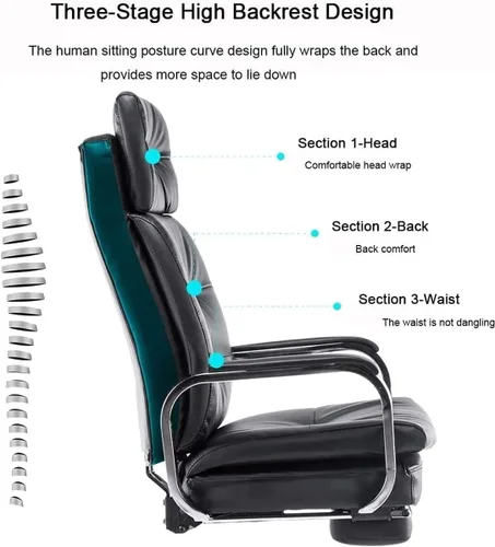 Miniatura 7 de Silla ejecutiva de oficina en casa grande y alta con reposapiés, sillas de escritorio ergonómicas de piel sintética, silla giratoria con altura