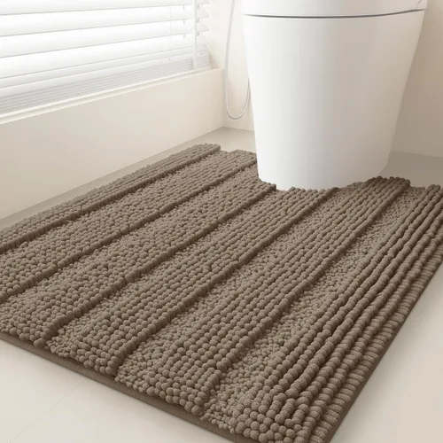 Miniatura 40 de ACCUMTEK - Juego de alfombras de baño a rayas beige de 3 piezas, ultrasuaves, antideslizantes de chenilla, alfombras de baño mullidas y absorbentes
