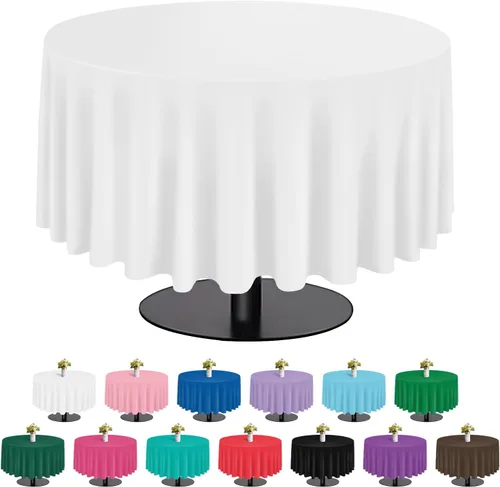 Miniatura 32 de tujol Paquete de 6 manteles de plástico de 84 pulgadas, manteles redondos desechables, manteles de plástico para fiestas