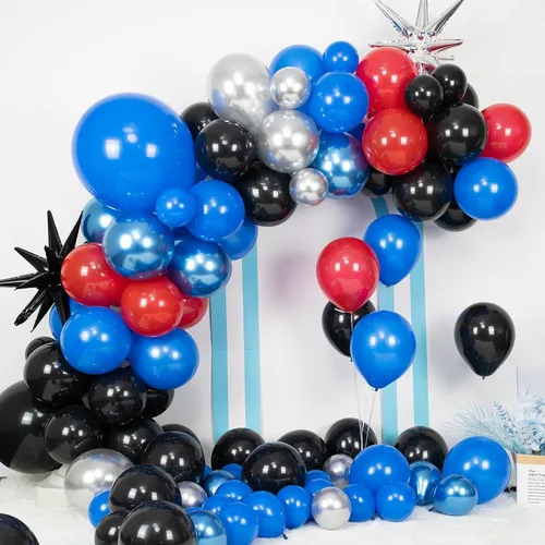 Miniatura 3 de Arco de globos azul, rojo y negro, guirnalda de globos con globos de papel de aluminio, globos metálicos plateados para niños, baby shower, Azul
