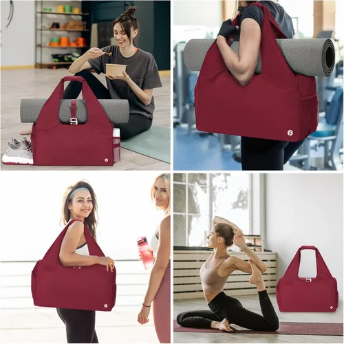 Miniatura 6 de Bolsa de gimnasio para mujer con compartimento para zapatos y bolsillo húmedo con soporte ajustable para esterilla de yoga