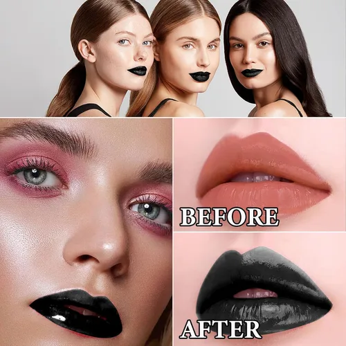 Miniatura 3 de Juego de 2 delineadores de labios y lápiz labial, juego de lápiz labial líquido negro y delineador de labios, lápiz labial mate, larga duración