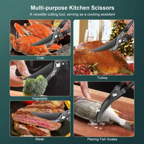 Miniatura 6 de SUCCFLY Tijeras de cocina resistentes, tijeras de cocina de acero inoxidable de alta calidad, tijeras de aves de corral de 8.8 pulgadas, ultra