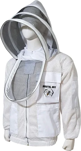 Miniatura 2 de Brutul Bee - Chaqueta ventilada de apicultura de 3 capas de protección completa para apicultores, chaqueta ultraligera con velo de esgrima