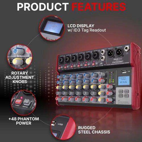 Miniatura 6 de Pyle Mezclador de audio profesional inalámbrico para DJ, 8 canales, compatible con Bluetooth, controlador de DJ, mezclador de sonido con puerto USB