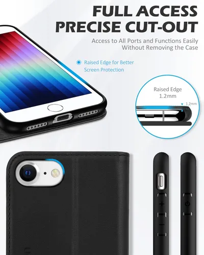 Miniatura 7 de SHIELDON Funda para iPhone SE 2022/SE 2020, tarjetero de piel auténtica, soporte magnético, funda de protección a prueba de golpes, compatible