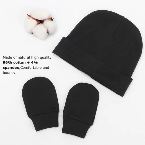 Miniatura 6 de BQUBO Baby Hats and Mittens Infant Cotton Beanie Gloves No Scratch Set Newborn Hospital Hat for Boys Girls