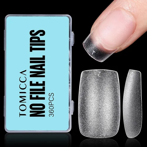 Miniatura 25 de TOMICCA Puntas de uñas extra cortas en forma de ataúd, 240 piezas de uñas postizas acrílicas de cobertura completa para manicura con extensión, 15