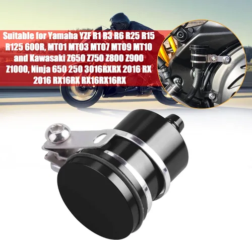 Miniatura 5 de Depósito de aceite universal de aluminio para motocicleta, depósito de líquido de freno, apto para Yamaha, Kawasaki, Honda, Suzuki, BMW y más (negro)