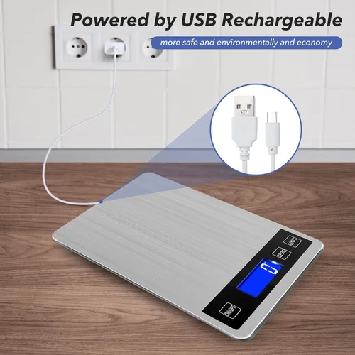 Miniatura 5 de Báscula digital de cocina de alimentos de 33 libras, graduación precisa de 1g/0.05 onzas, báscula de cocina con carga USB, acero inoxidable