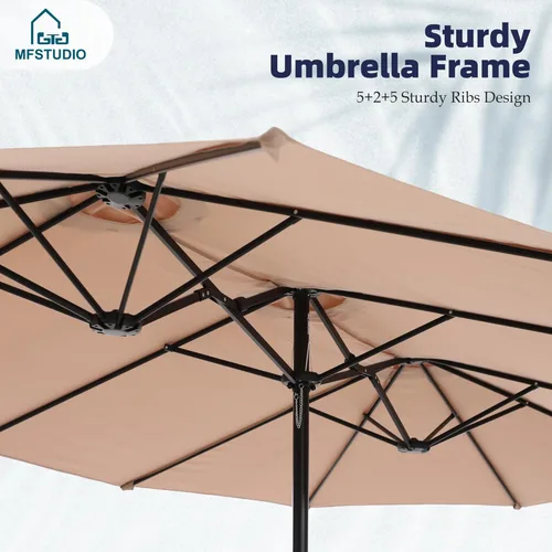 Miniatura 3 de MFSTUDIO Sombrilla de patio de 15 pies con base incluida, sombrilla rectangular grande de mercado de doble cara para exteriores con mango