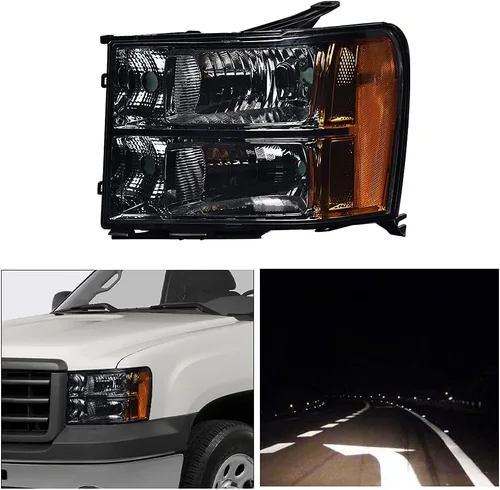 Miniatura 8 de PIT66 Conjunto de faros compatible con GMC Sierra 1500 2500HD 3500HD 2007-2013 Faros de halogéno para lado del conductor y del pasajero Lente