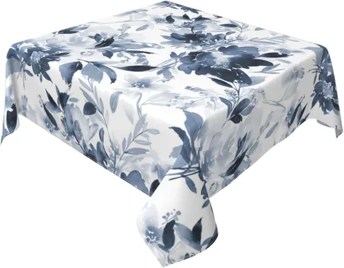 Miniatura 2 de BETGINY Mantel cuadrado azul de verano para exteriores, 54 x 54 pulgadas, mantel de flores de acuarela, mantel de poliéster resistente a