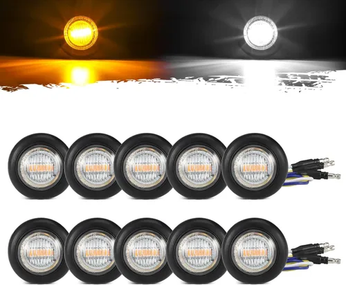 Partsam 10 unidades de luz LED redonda de doble color de 3/4 pulgadas, color ámbar a blanco, luz lateral auxiliar de luz lateral, aprobadas por DOT,