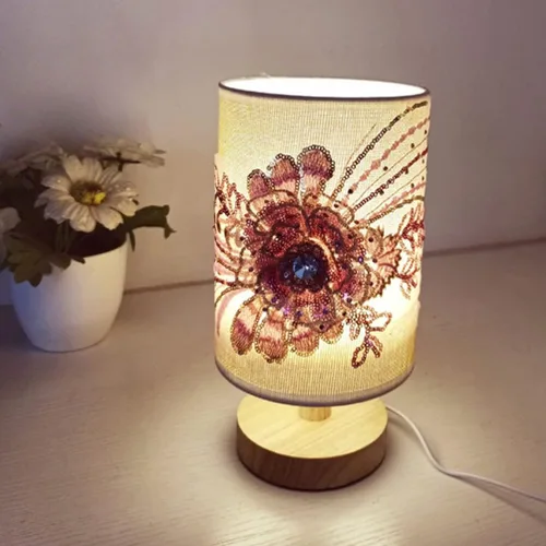 Miniatura 3 de OSALADI Lámpara de mesa de tela floral 3D, lámpara de escritorio elegante USB para dormitorio