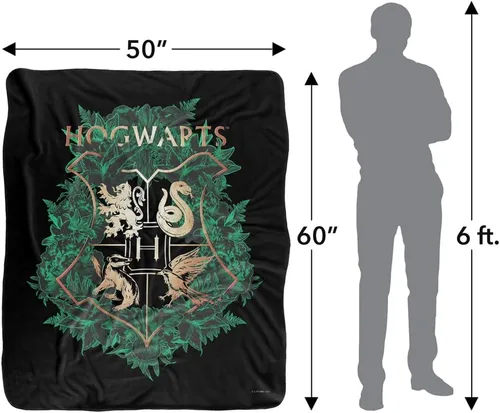 Miniatura 5 de Manta de Harry Potter, 50 x 60 pulgadas, Hogwarts Green and Gold Floral Crest Silky Touch Sherpa Back Manta súper suave