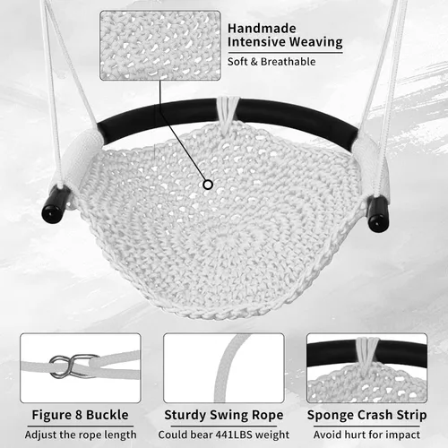 Miniatura 5 de Hi-Na Columpio de árbol para niños, asiento de columpio de cuerda ajustable para niños pequeños con ganchos de resorte y correas, capacidad de 440